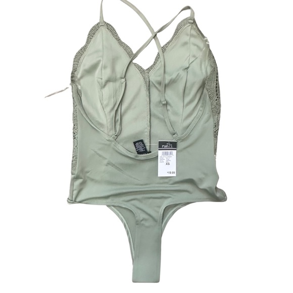 Mint Green Lace Crochet Onesie Bodysuit Thong - NWT - Picture 2 of 4